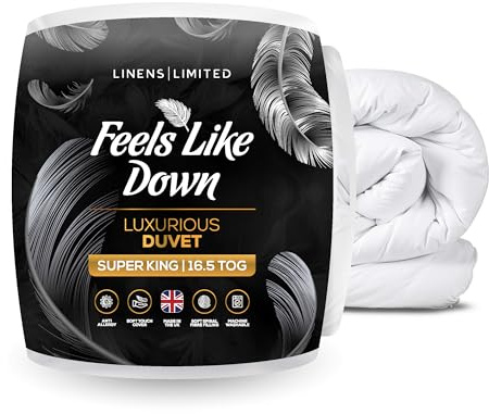 Linens Limited - Superking Duvet 16.5 Tog, Made in the UK, Feels Like Down, Luxurious Quilt, Soft and Comfy, Extra Warm, Ultra-Fine Siliconised Hollowfibre, Machine Washable (White)