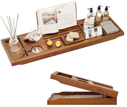 Premium Foldable Teak Bathtub Tray, Expandable Bath Tray for Tub, Luxury Bathtub & Bathroom Accessories
