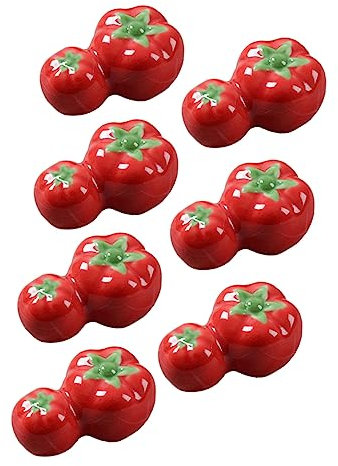 MAGICLULU Soportes para Palillos De Cerámica Forma De Tomate Rojo, 7 Piezas, Reposa Cubiertos Práctico, Organizador De Utensilios para Hogar y Restaurante