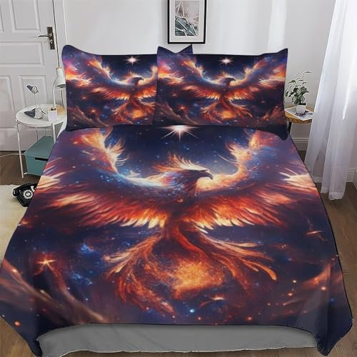 AAPZY Phönix Bettbezüge Mikrofaser Angenehme Bettwäsche 2 teilig - Weich & Bügelfrei Bettbezüge Mit Reißverschluss - Bettdeckenbezug Set Mit Kissenbezüge Single (135x200cm)