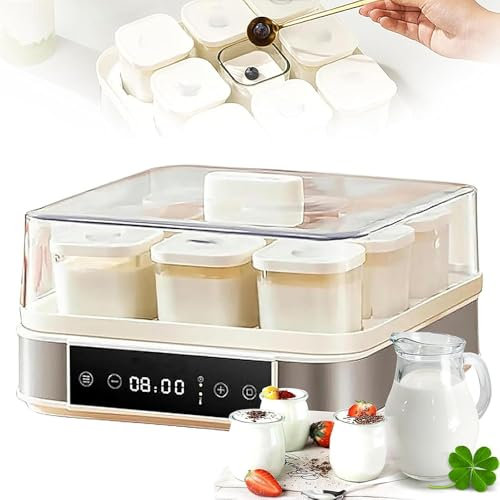 NGARY Automatic Yogurt Maker, Electric Yoghurt Making Machine with 9pcs 170ml Glass Jars, Adjustable Temperature & Time Control, Constant Temperature Fermentation for Yoghurt Dough Natto Rice Wine