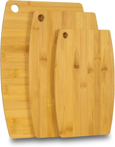 EVINOS Kitchen Thick Wooden Chopping Boards – 3 Piece Organic Bamboo Chopping Board Set - Ideal for Cutting Meat, Vegetables, Cheeses and Bread