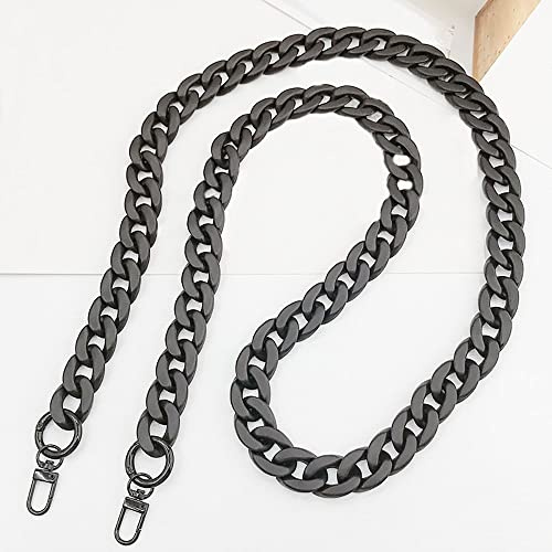 Anevous Catena per borse in acrilico, 120 cm, con manici per borsa, tracolla, catena piatta, tracolla di ricambio per donne, borse fai da te, borsa a tracolla, colore nero