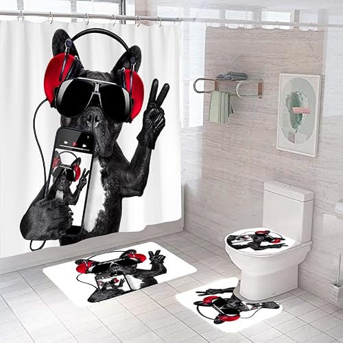 Badezimmerteppich Schwarzer Hund Badteppich rutschfest Waschbar Badgarnitur 4 Teilig – Badematte Set Mit Wc-Vorleger Und Badematte,Teppich Badezimmer Für Sicherheit Und Komfort Im Bad 50×80Cm
