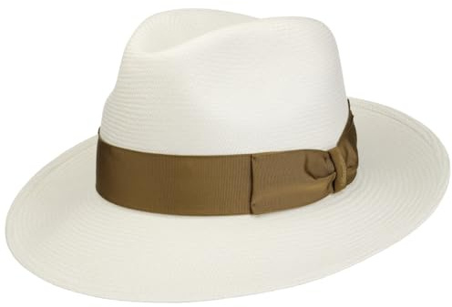 Borsalino Big Brim Bogart Panamahut Bogarthut Strohhut Hut Sommerhut Sonnenhut Panamastrohhut Damen/Herren - Made in Italy Panamastroh mit Ripsband, Ripsband Frühling-Sommer Sommer - 59 cm natur-braun