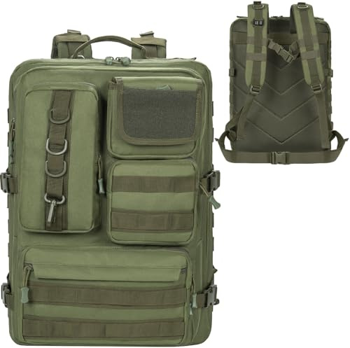 OUUTMEE 50L Sac à Dos Tactique Militaire avec Système Molle, 2,4 Fois Plus Résistant, Sac d'Assaut Militaire Grande Capacité et Imperméable, Sac à Dos Militaire pour Randonnée, Camping, Vert Armée