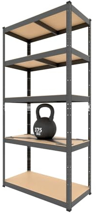 BAUSOKOL Schwerlastregal 180x90x45 cm, Schwarz, 875kg MDF Böden | Tragkraft 875kg Lagerregal, Werkstattregal, Kellerregal, Schwerlastregal, Steckregal, Regal wand, Standregal, Kleines regal