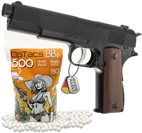 Set Airsoft Pistole HFC 1911 Softair HA135B Federdruck 6mm 0,5 Joule schwarz inkl. 500 Bio BBS 0,20g Munition | Einsteiger Waffe Training Outdoor