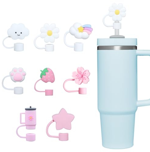 8PCS Cute Silicone Straw Toppers & Dust-Proof Covers for Stanley Cup, Reusable 10mm Straw Caps - Fit 40/30 Oz Tumbler Accessories, Ideal for Daily Use, Office & Outings