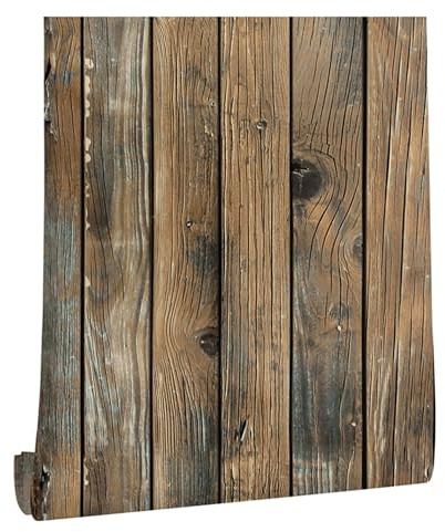 Self Adhesive Wallpaper Wood Effect, 44.5 x 1000 cm Colorful Wood Grain Stripe Panel Effect Wallpaper Wooden Slat Wall paper Self Adhesive Furniture Wrap for Living Room,Bathroom,Drawer,Cabinets