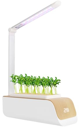 Sistema de cultivo hidropónico para jardín de hierbas de interior con luz LED de crecimiento, temporizador automático, depósito de agua de 1 l, ángulo ajustable, jardín inteligente para cocina y hogar