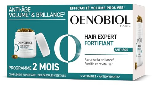 Oenobiol HAIR EXPERT Chute de cheveux Anti-Âge - Préserve le capital capillaire - Favorise la croissance et la densité - Préserve la pigmentation des cheveux - Complément alimentaire - 60 comprimés