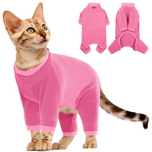 Katzenbody Nach Op, Bequem Katzenbody Langarm Overall Sphynx Katze Kleidung Warm(Rosa, M)
