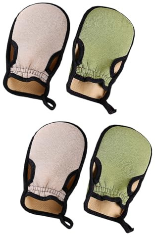 TEHAUX Peeling Badehandschuhe Effektives Körperwaschpeeling 4 Stück aus Pflanzlichem 250d Material zum Entfernen von Hautschüppchen Zufällige Farbe für Bad und Dusche