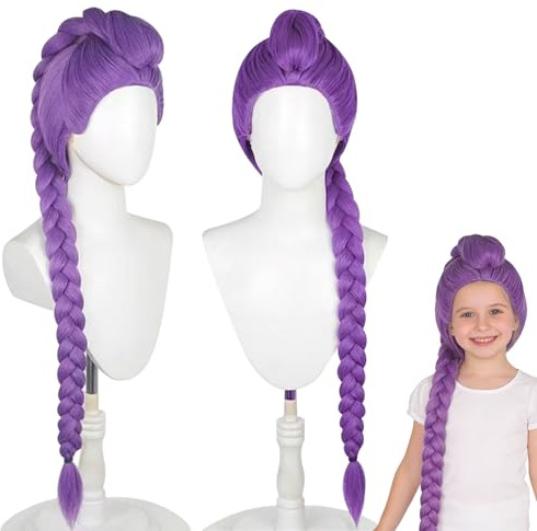 POP lina Peluca Cosplay para Niños, Peluca Niña, Accesorio Pelucas para Disfraz de Cosplay, Animes Cosplay Peluca-Morado, para Halloween, Carnavales y Party
