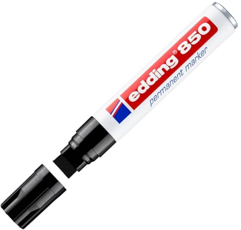 edding 850 Permanent markör – svart – 1 penna – mejselspets 5–15 mm – för djärva markeringar – vattentäta, snabbtorkande pennor – för kartong, plast, glas, trä, metall och tyg