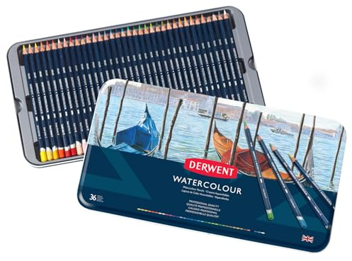 Derwent Colored Pencils, WaterColour, Water Color Pencils, Drawing, Art, Metal Tin, 36 Count (32885)