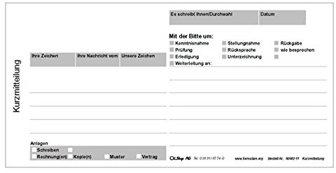 10er Pack Kurzmitteilung Kurzbrief Kurzanschreiben - 10 Blöcke á 100 Blatt 1/3 DIN A4, Kurzanschreiben Kurznotiz