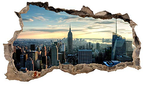 3D Wandtattoo Mauerloch Wandsticker Wandaufkleber Durchbruch Städte Landschaft Abenteuer selbstklebend H 60 x B 100 Schlafzimmer Wohnzimmer (WL08 New York)