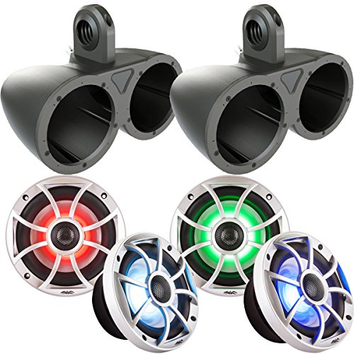 Two Pairs of Wet Sounds XS-65i-S-RGB LED 6.5 60 Watt RMS Speakers with Kicker KMTED Black Tower/Roll Bar Enclosures