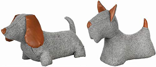 Rivanto® Türstopper Hund in sortierter Ausführung, ca. 1,6 kg, 31,4 x 10,8 x 26,9 cm, lustiger Türkeil, in grau mit braunen Kunstlederapplikationen