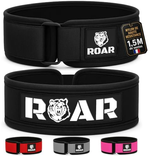 Roar® Cinturón Lumbar Gimnasio, Cinturon Gimnasio Hombre y Mujer, Cinturon Halterofilia, Powerlifting, Levantamiento Peso, Musculacion, Cinturon Gym Hombre, Cinturon Pesas (Negro, XS)