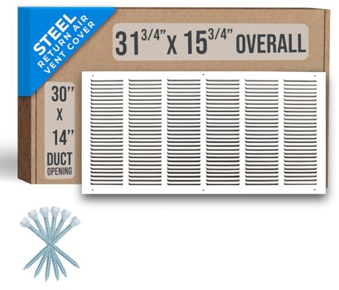 Fits 30x14 Duct Opening | Steel Return Air Grille by Handua | Vent Cover Grill for Sidewall and Ceiling | White | HVAC Cold Air Intake Grille | Outer Dimensions: 31.75W X 15.75
