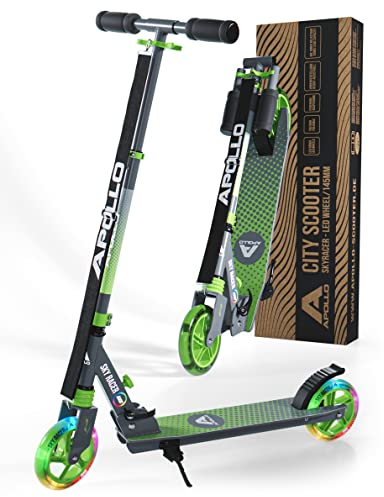 Apollo Skyracer City Roller mit LED Leuchträdern | 6 Jahre | Scooter mit Federung | Tretroller für Kinder und Teens | klappbar und höhenverstellbar
