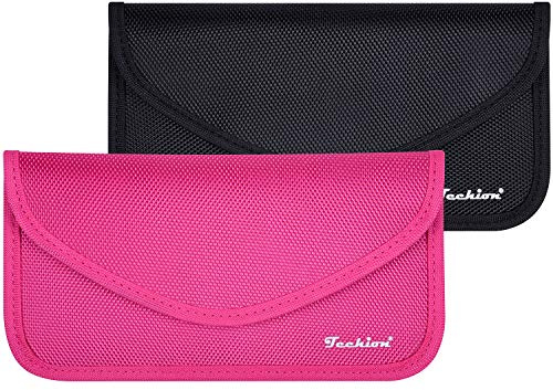 Techion Signal Blocking Bag, 2 Pack RFID Faraday Bag Shield Pouch Cage Box Wallet Case for Cell Phone and Car Key FOB, Privacy Protection, Anti-Hacking - Black & Hot Pink