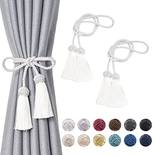 Pretty Jolly 2 Stück doppelte Quaste Vorhang Raffhalter handgemachte Seil Knoten drapieren Raffhalter Krawatte zurück Elegante dekorative Vorhanghalter für Haus & Büro Fenster Draperie (Weiß)