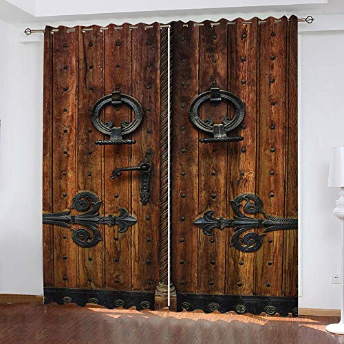 GDYRBY 2Er Set Blickdichte Vorhang Wärmeisolierender Für Schlafzimmer 240X230cm(HxB) 3D Druck Vintage Nostalgische Holztüren Muster Gardinen Mit Ösen - Junge Mit Mädchen Schlafzimmer Wohnzimmer Kinde