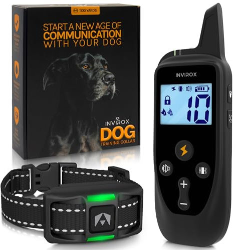 INVIROX 2026 Edition Dog Training Collar with Remote - 123 Level Shock Collar for Dogs, 1100 yd Range, Waterproof Rechargeable System with Manual Bark Control for Stubborn, Reactive, Large Breeds