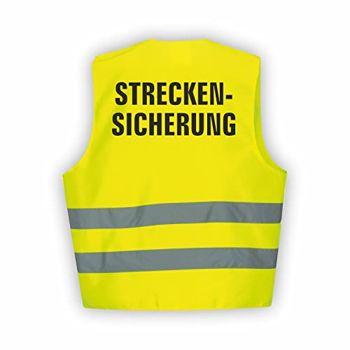 Fassbender-Druck WARNWESTEN - Sicherheitsweste GELB Warnweste nach EN ISO 20471 zertifiziert - Warn Weste STRECKENSICHERUNG - Unisex mit hochwertigem Reflektorstreifen (GELB I M/L I 3er Set)