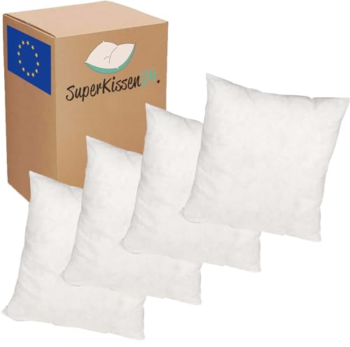 SuperKissen24. Kissen 4er Set - Allergiker Kissenfüllung - Waschbar Innenkissen - Füllkissen - Dekokissen und Relaxkissen mit Polyester Kissenfüllung - Flauschig Kopfkissen - Sofakissen - 40x40 cm