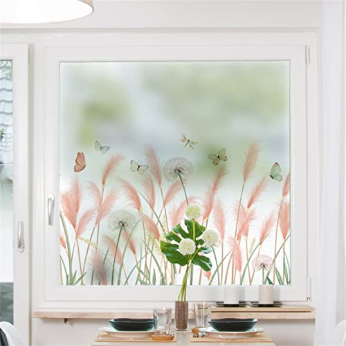 Fensterfolie Selbsthaftend Sichtschutz Glasfolie Wärmeisolierung Sonnenschutzfolie, Anti-UV Statische Fensterfolien für Zuhause und Büro Grüne Pflanzen 90x200 cm
