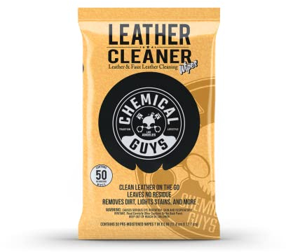 Chemical Guys Leather Cleaner Car Cleaning Wipes for Leather, Vinyl, and Faux Leather (50 Wipes)