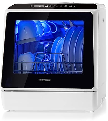 Heinrich´s tragbarer Mini Geschirrspüler, Spülmaschine, Tischgeschirrspüler mit 5L Wassertank, mit oder ohne Wasseranschluss nutzbar, klein+ freistehend für Büro, Camping/Wohnmobil, 6 Programme
