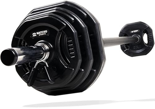 MATCHU - Aerobic pump set - Langhantel set - 20kg - Hantelset - Pump set - Inkl. 6 Hantelscheiben - Federverschlüsse - Krafttraining - Stahl - Schwarz