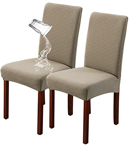 JUNZHE Moderne Stuhlhussen 2er Set Wasserdicht Stretch Elastische, Waschbarer Esszimmer Stuhlbezug Hussen, Stuhl Schutz Protektor für Party, Küche, Hotel, Bankett, Hochzeit (Taupe,2 Pieces)