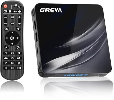 GREVA Android TV Box, 2024 4K Android Box 11.0 4GB RAM 32GB ROM Amlogic S905W2 Support 2.4/5.8GHz Dual Band Wifi BT4.0 3D Ultral HD 10/100M Ethernet Smart TV Box