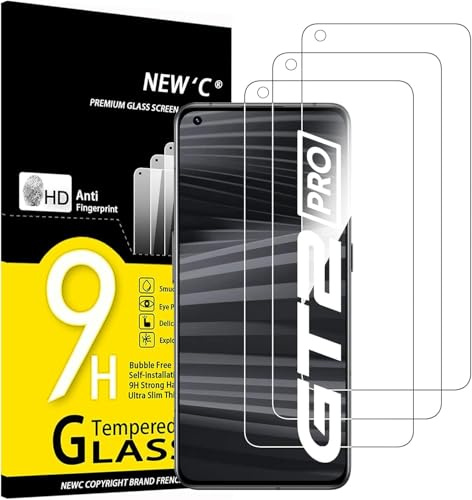 NEW'C 3 Piezas, Protector Pantalla para Realme GT 2 Pro, Cristal templado Antiarañazos, Antihuellas, Sin Burbujas, Dureza 9H, 0.33 mm Ultra Transparente, Ultra Resistente