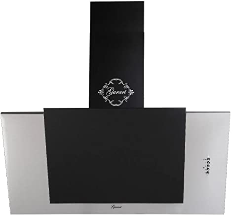 GURARI Hotte de cuisine à tête libre 482 50 IS, Hotte d'aspiration 50cm 1000 m³/h Acier inox Verre noir