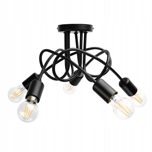 FKL DESIGN Home Deco Deckenlampe Schwarz Deckenleuchte industrial style, retro, vintage 5 flammmig Wohnzimmerlampe Industrie E27 Schlafzimmerlampe