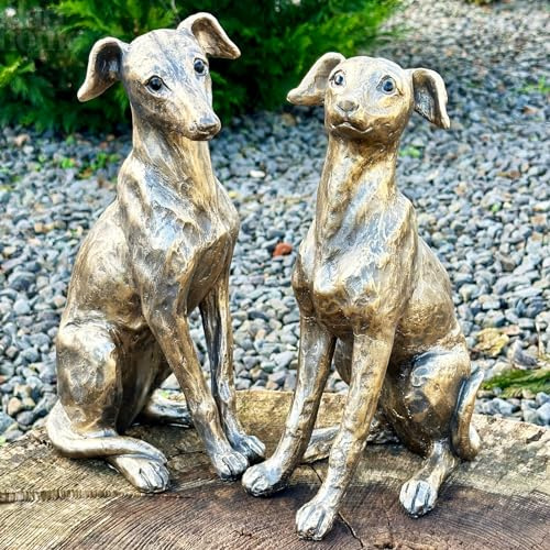 Darthome Set Of 2 Gold Regal Greyhound Garden Statues Resin Outdoor Sitting Dog Ornaments