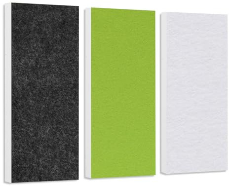 platino24 Schallabsorber COLORE aus Basotect G+ I 3 Stück I 82,5 x 27,5 x 5 cm I Wand-Paneele in Anthrazit, Hellgrün & Weiß I Akustikpaneele mit Akustikfilz zur Schalldämmung in Büro, Studio & Wohnung