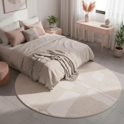 TESSO LIVING Tappeto Soggiorno a pelo alto - Ø200 cm (rotondo) - unicolore Bianco - Motivo a linee alte e basse - Effetto 3D - Tappeto shaggy per camera da letto, Boho, Scandi