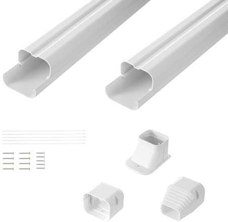 VEVOR Mini Split Line Set Cover 76.2mm W 2270mm L, PVC Decorative Pipe Line Cover For Air Conditioner with 2 Straight Ducts & Full Components Easy to Install, Paintable for Heat Pumps, White