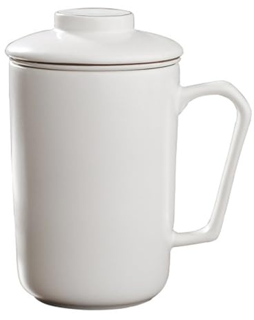 TAMUME Taza de Porcelana con Infusor y Tapa, Blanco