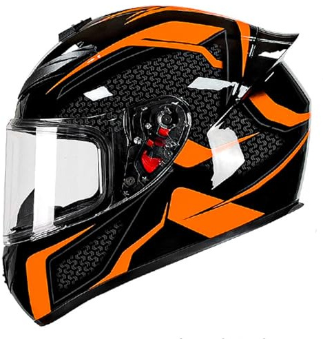 YPDOPORA Integralhelme Für Motorradfahrer Mit Getöntem Visier, DOT/ECE-Zugelassener Motorrad-Moped-Straßenrad-Rennhelm Für Männer Und Frauen,Black orange,S