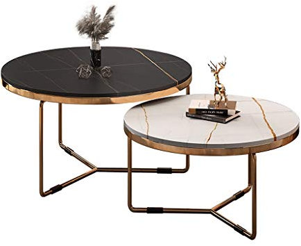 MPFYRCOJ Satztische für das Wohnzimmer, Retro-Stapel-Couchtisch, Sofa-Beistelltisch, einfacher Couchtisch, 2er-Set, Satztische, Sofa-Beistelltische, Kleiner runder Tisch mit Marmorplatte für kleine R